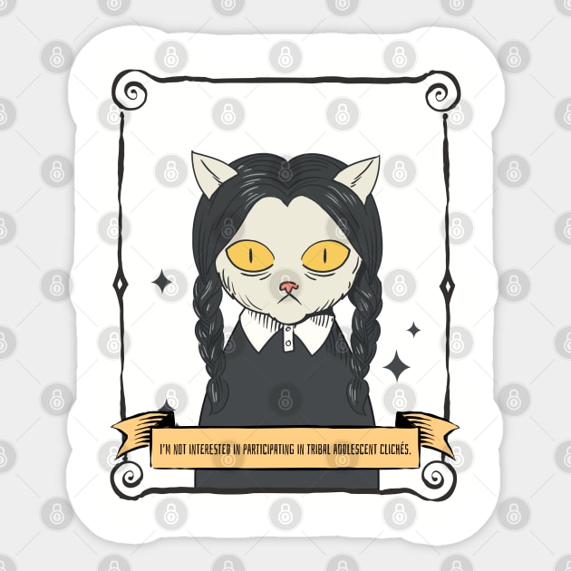 Wednesday Addams Funny Cat Sticker by GaroStudioFL
